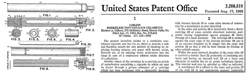Патент электронной сигареты. Herbert A Hilbert 1965 г.